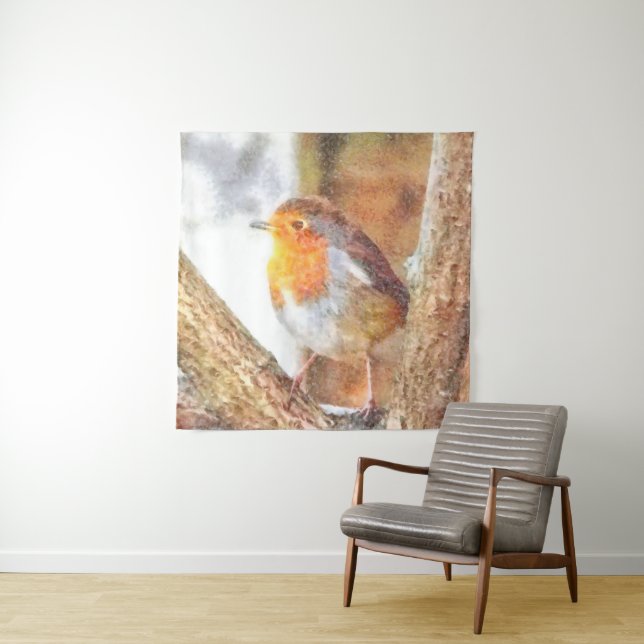 Artistic Robin Redbreast Perched  Tapestry (In Situ)