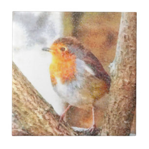 Artistic Robin Redbreast Perched  Tile