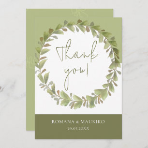 Artistic Romantic Green Wreath Thank You Card