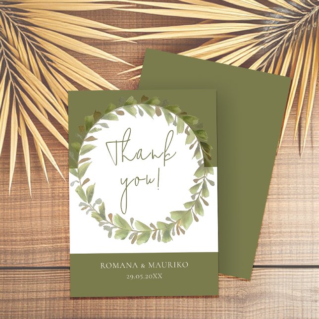 Artistic Romantic Green Wreath Thank You Card (Creator Uploaded)