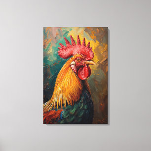 Artistic Rooster Portrait Vibrant Oil Painting Canvas Print