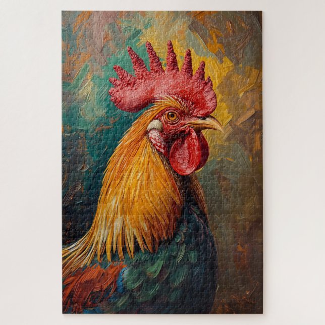 Artistic Rooster Portrait Vibrant Oil Painting Jigsaw Puzzle (Vertical)