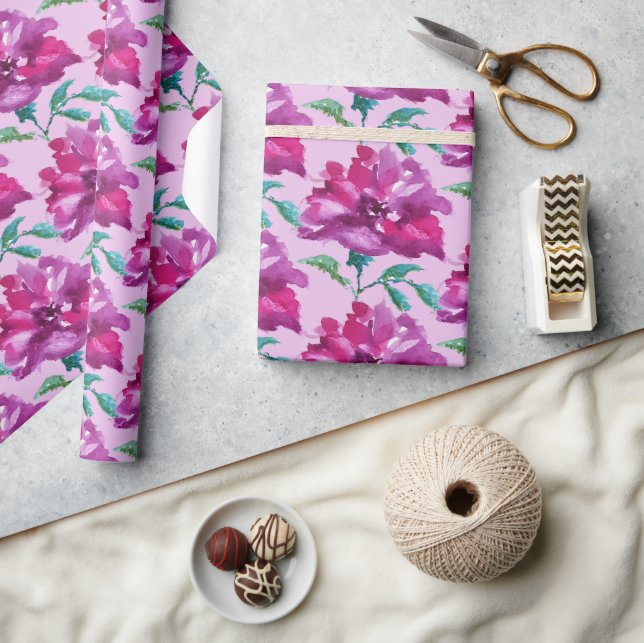 Artistic Rose Pink Purple Watercolor Art Wrapping Paper (Crafts)