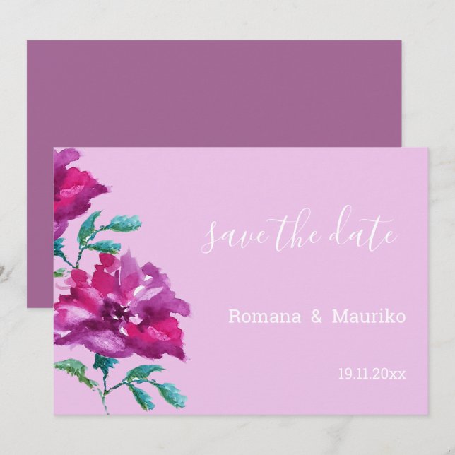 Artistic Rose Watercolor Hand-painted Save The Date (Front/Back)
