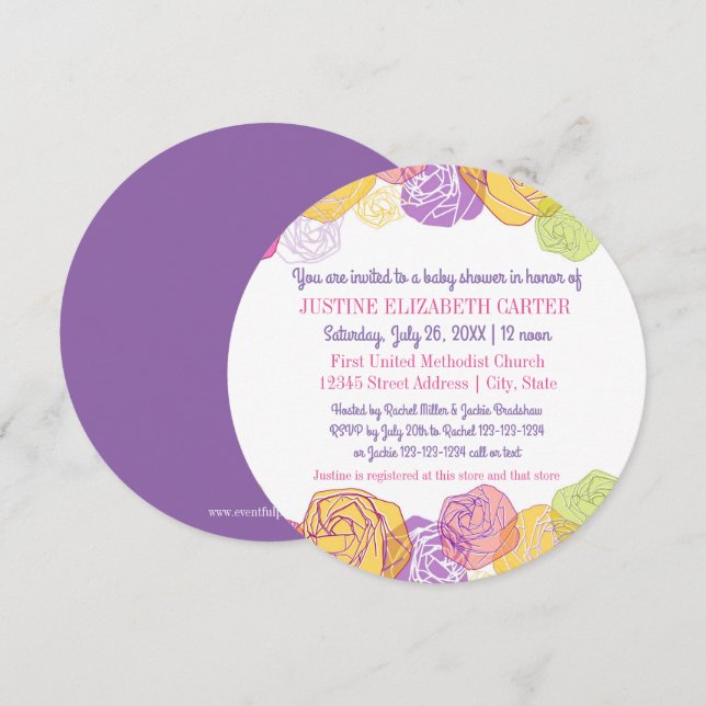 Artistic Roses Circle - Baby Shower Invitation (Front/Back)