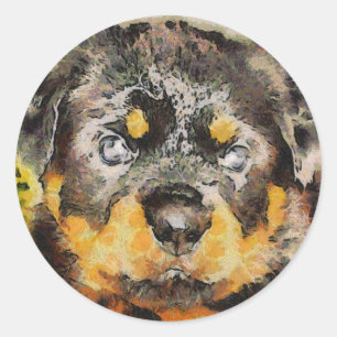 Artistic Rottweiler Puppy Portrait Classic Round Sticker