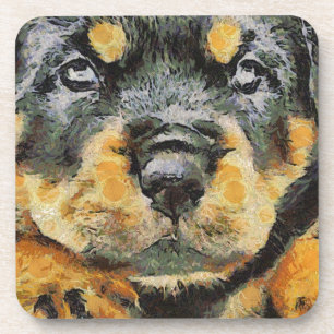 Artistic Rottweiler Puppy Portrait Coaster