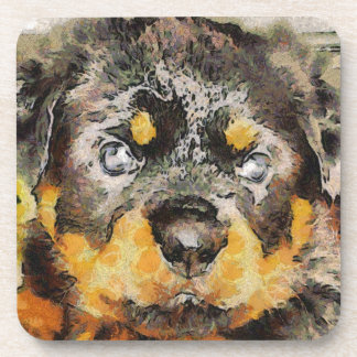 Artistic Rottweiler Puppy Portrait Coaster