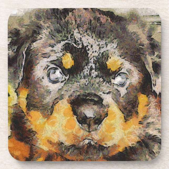 Artistic Rottweiler Puppy Portrait Coaster (Front)