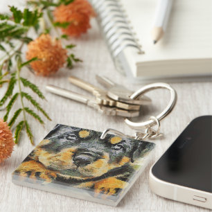 Artistic Rottweiler Puppy Portrait Key Ring