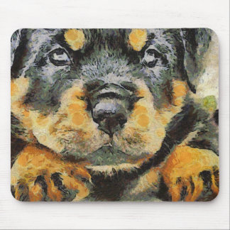 Artistic Rottweiler Puppy Portrait Mouse Mat