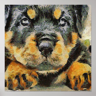 Artistic Rottweiler Puppy Portrait Poster