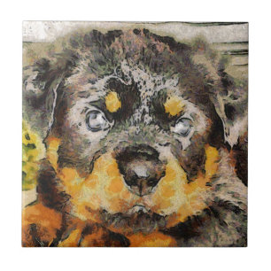 Artistic Rottweiler Puppy Portrait Tile