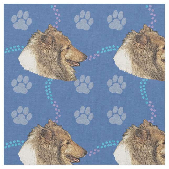 Artistic Rough Collie Head (Sable) Fabric (Close Up)