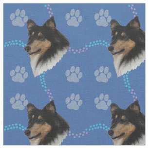 Artistic Rough Collie Head (Tri) Fabric