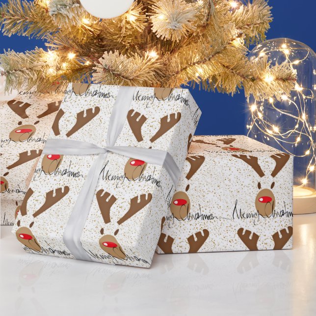Artistic Rudolph Reindeer Merry Christmas Wrapping Paper (Holidays)