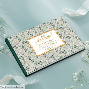 Artistic Sage Green And Gold Wedding Guest Book
