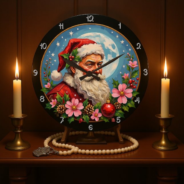 Artistic Santa Claus Full Moon Large Clock (Creator Uploaded)