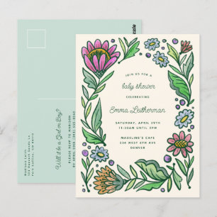 Artistic Scandinavian Folk Floral Baby Shower Postcard
