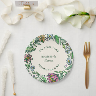Artistic Scandinavian Folk Floral Bridal Shower Cl Paper Plate