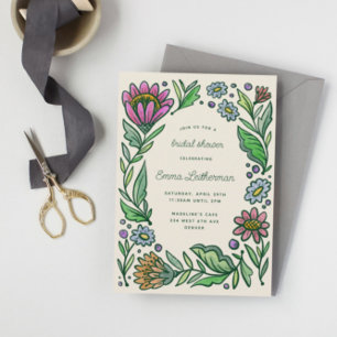 Artistic Scandinavian Folk Floral Bridal Shower Invitation