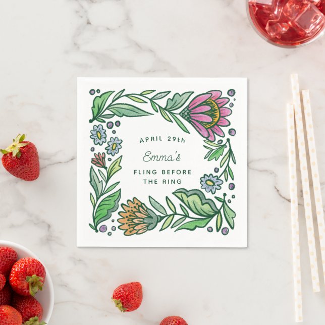 Artistic Scandinavian Folk Floral Bridal Shower Napkin (Insitu)