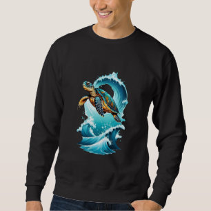 Artistic Sea Turtle Swimming Through Waves T-Shirt Sweatshirt