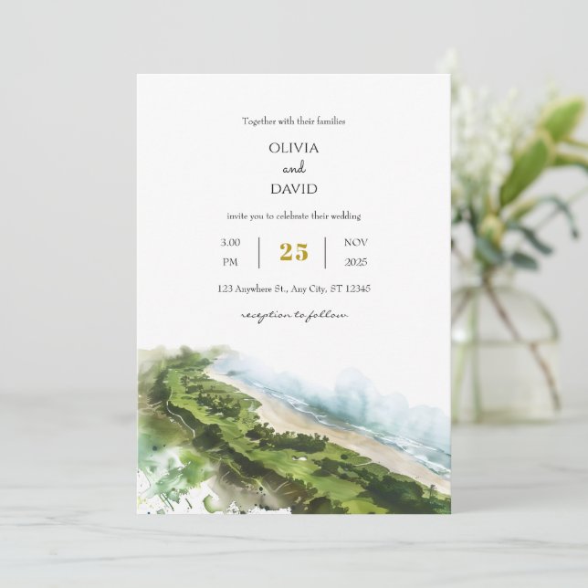 Artistic Sea View Coastal Landscape Beach Wedding  Invitation (Standing Front)