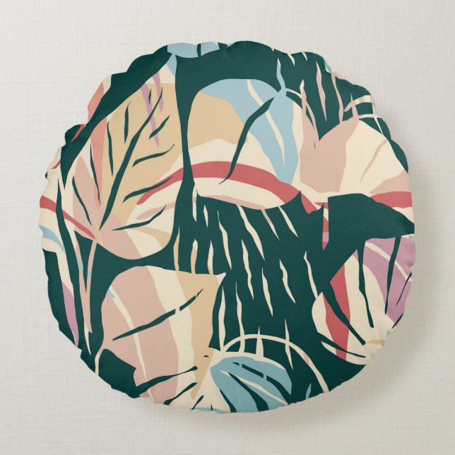 Artistic seamless pattern with abstract leaves. Mo Round Cushion (Front)