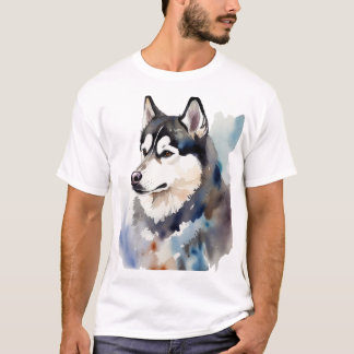 Artistic Siberian Husky Watercolor Portrait T-Shir T-Shirt