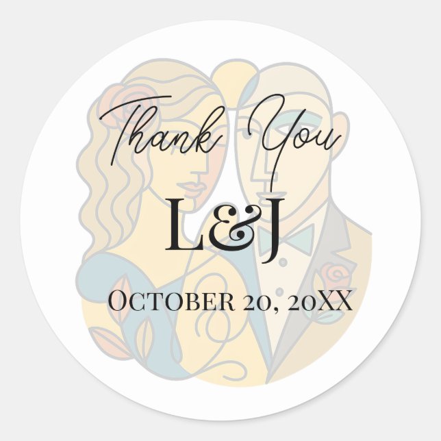 Artistic Silhouette Destination Wedding Modern Art Classic Round Sticker (Front)