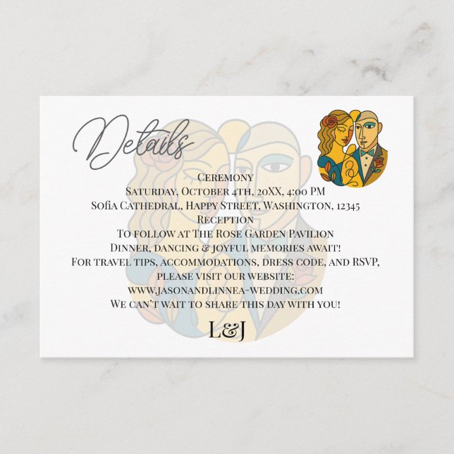 Artistic Silhouette Destination Wedding Modern Art Enclosure Card (Front)