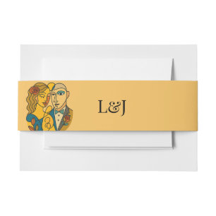 Artistic Silhouette Destination Wedding Modern Art Invitation Belly Band