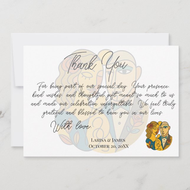 Artistic Silhouette Destination Wedding Modern Art Thank You Card (Front)