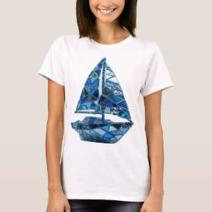 Artistic Silver BLUE GLASS SAILBOAT Custom Design T-Shirt