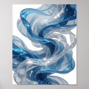 Artistic Silver BLUE STARS Custom Design Poster