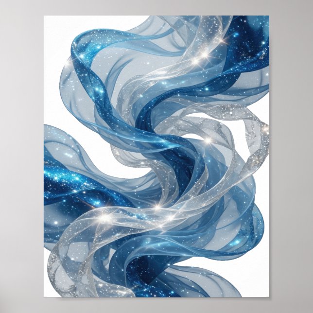 Artistic Silver BLUE STARS Custom Design Poster (Front)