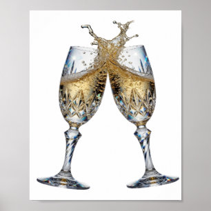 Artistic Silver CHAMPAGNE GLASSES 3D Text Art Poster