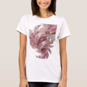 Artistic Silver PINK FEATHERS AND GLITTER Print T-Shirt