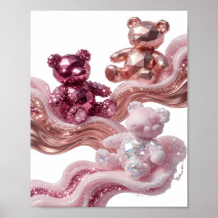 Artistic Silver ROSE GOLD TEDDY BEARS Quote Design Poster
