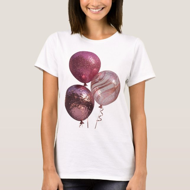 Artistic Silver THREE PINK BALLOONS Text Design T-Shirt (Front)