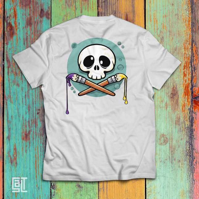 Artistic Skull with Crossed Paintbrushes T-Shirt (Creator Uploaded)