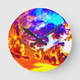 Artistic Sky Blue, Orange, and Yellow Round Clock