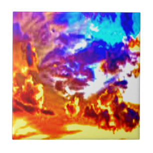 Artistic Sky Blue, Orange, and Yellow Tile