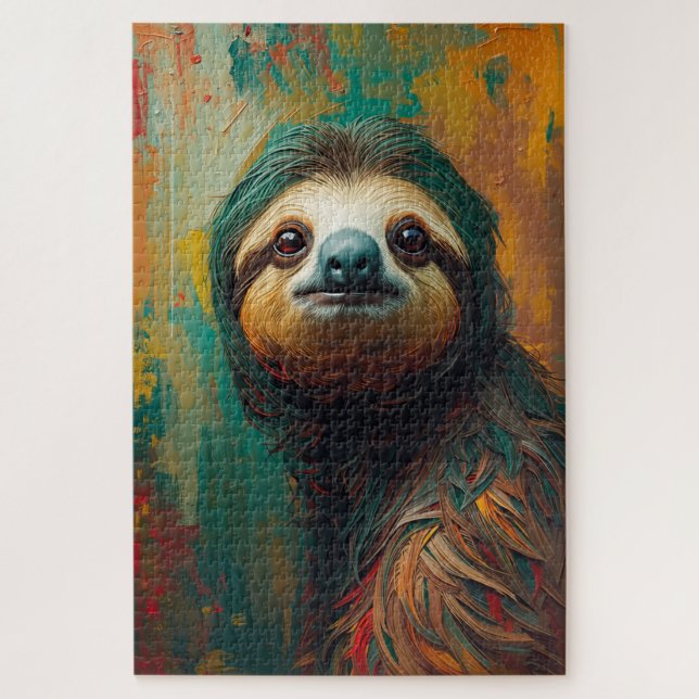Artistic Sloth Portrait Vibrant Oil Painting Jigsaw Puzzle (Vertical)