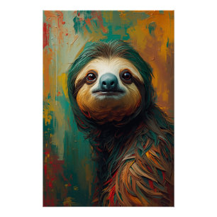 Artistic Sloth Portrait Vibrant Oil Painting Poster