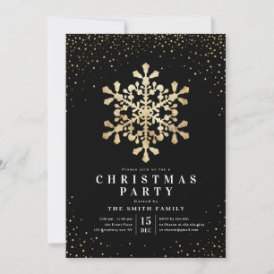Artistic snowflake black and gold Christmas Party Invitation
