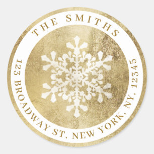 Artistic snowflake faux gold Return Address Classic Round Sticker