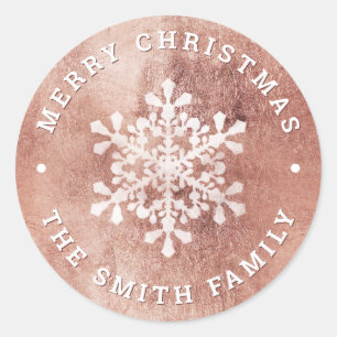 Artistic snowflake faux rose gold Christmas Classic Round Sticker