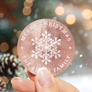 Artistic snowflake faux rose gold Christmas Classic Round Sticker